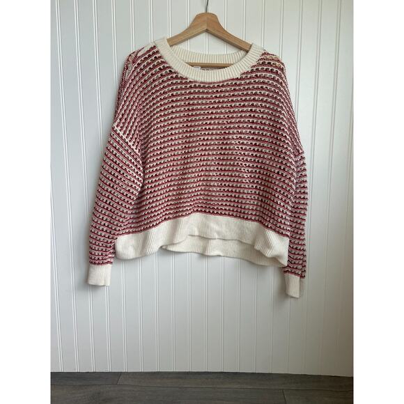 Old Navy Sweater Women's XL Red/White Open Stitch Knitted Nautical - Picture 2 of 5